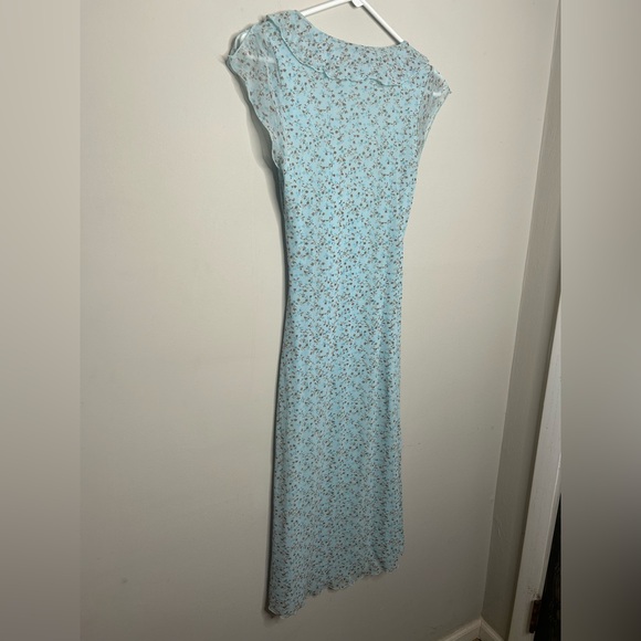 Vintage Y2K Guess Jeans Ruffle Light Blue Floral Print Midi Dress Size Small/6 - Picture 4 of 11